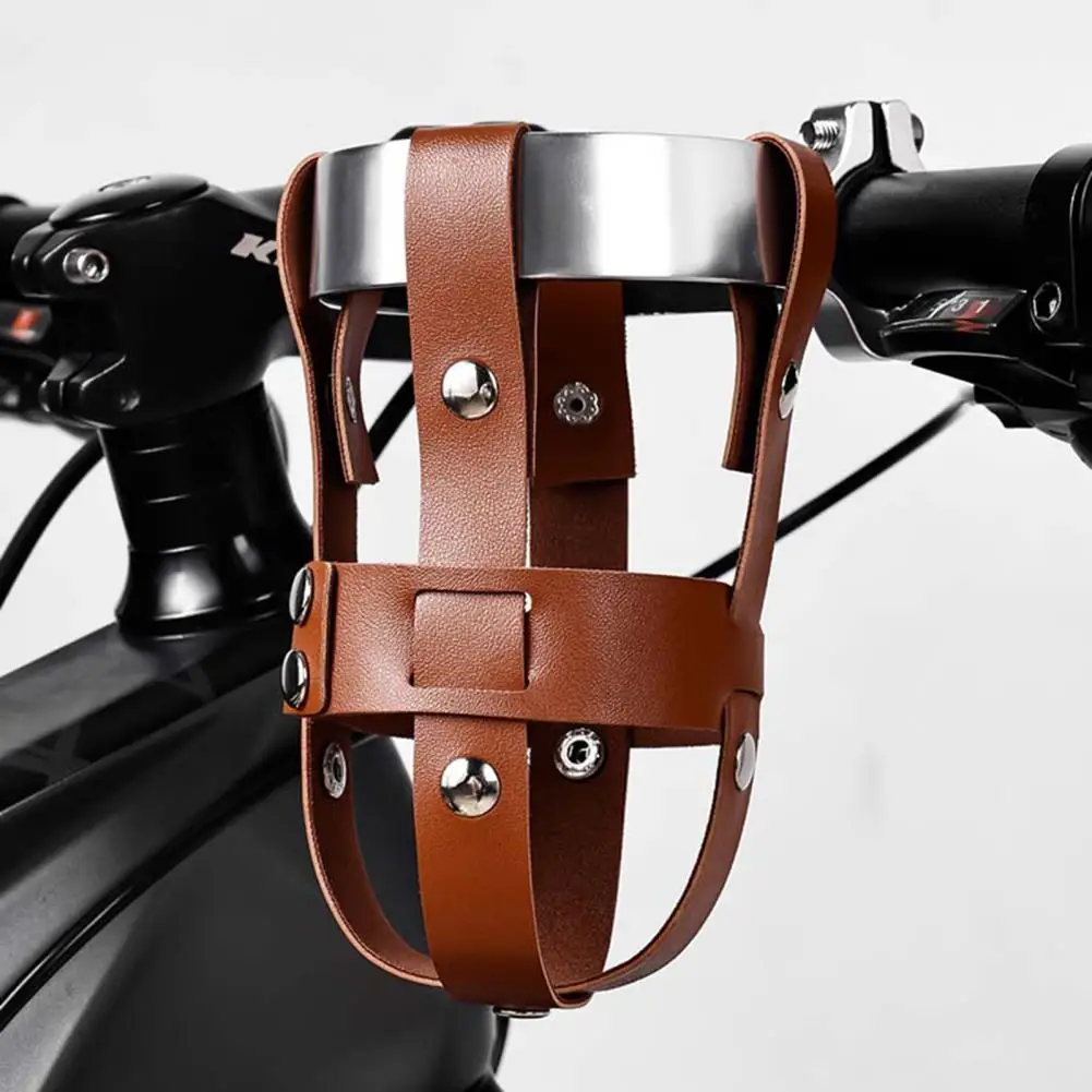 Handlebar Leather Water Bottle Holder Mountain Bike Bottle Holder Metal Ring Kettle Bracket Bicycle Mount Water Cup Holder Cage