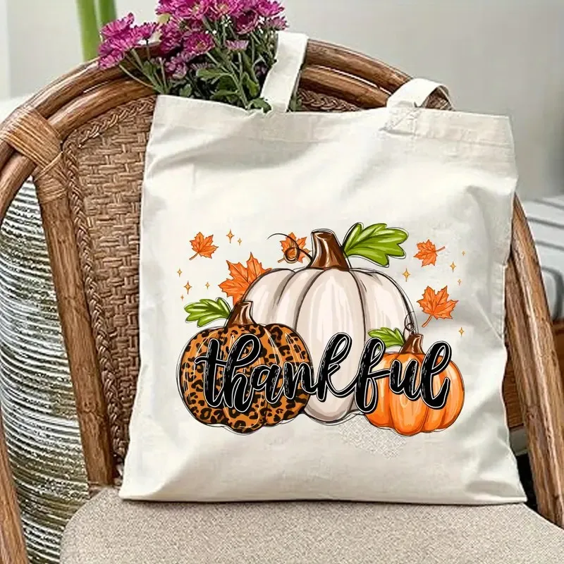 حقيبة حمل قماشية لعيد الشكر مصنوعة من مواد قماشية متينة للتسوق والنزهات والسفر ومستلزمات الحفلات وحقيبة يد على شكل يقطين ذات سعة كبيرة #3
