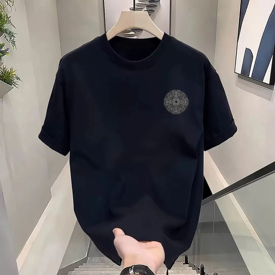  American Street Men's and Women's Pure Cotton Short-sleeved T-shirt Compass Printing Couple Loose Casual Top Daily Wear 