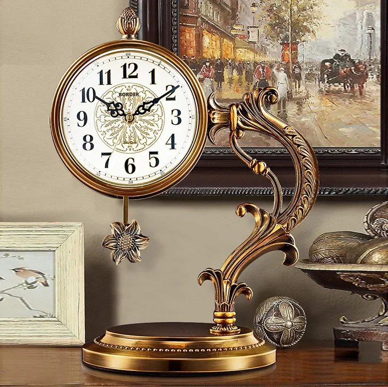 

Metal Copper Plated Clock for Home and Office European Living Room Ornaments Light Luxury Desktop Decoration