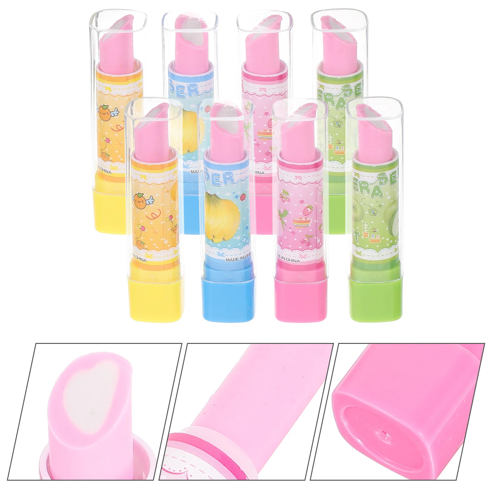

3 Pcs Yellow Highlighter Erasers for Kids Fruit Pattern Rubber Pen Lipstick Stationery