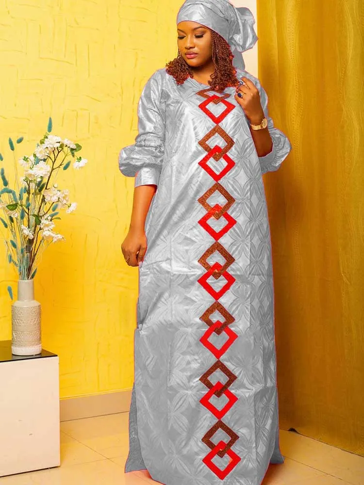 Bazin Riche Printed Long Dresses 2023 Latest Bazin Riche Dashiki Robe For African Women Wedding Clothing Large Size Bazin Dress