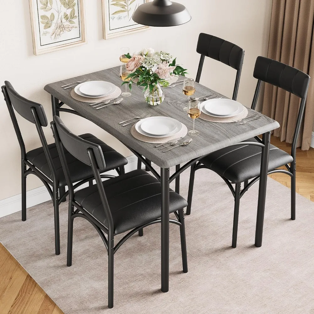 

4-Person Dining Set with Upholstered Chairs, 5-Piece Rectangular Table and Chair Set for Kitchen