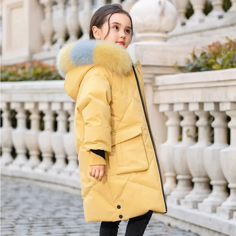 Girl Down Jacket with Fur High Quality Winter Colorful Real Super Warm Thick Dids coat Minus 50 Degrees Parka