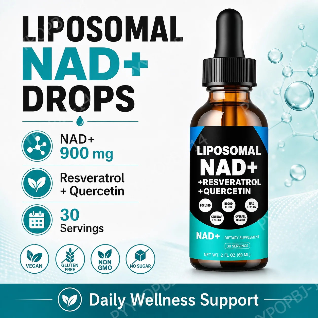 

Liposomal NAD+ Supplement with Resveratrol Quercetin and Vitamin B3 Supports Healthy NAD+ Levels and Cellular Health 60ml