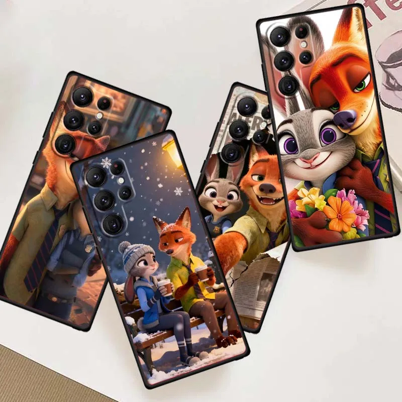

Disney Zootopia Anime For Samsung Galaxy S26 S25 S24 S23 S22 S21 S20 Ultra Plus FE 5G Black Soft TPU Cover