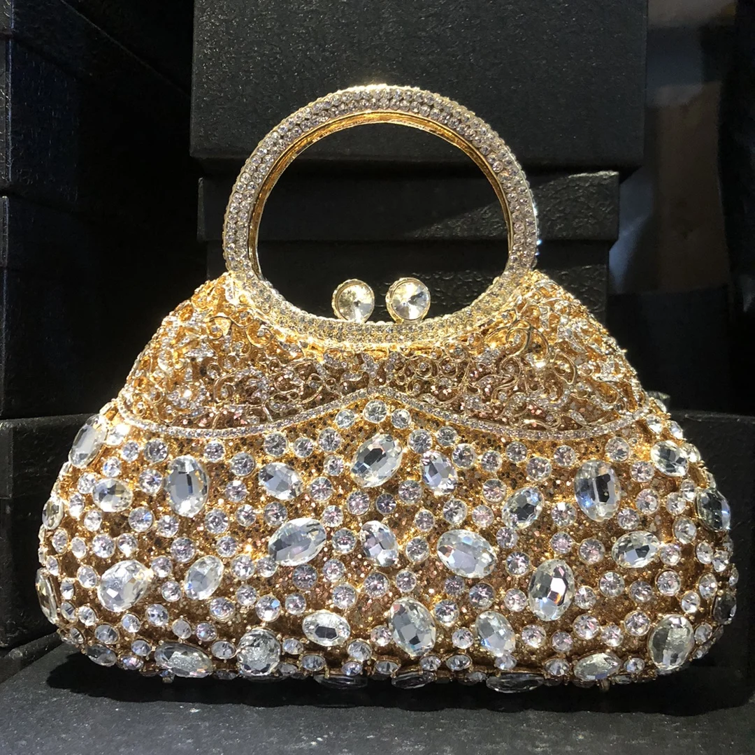 086 Hand-held Diamond Dinner Bag Oval Glass Diamond Handbag High-end Banquet Female Crystal Clutch Bolsos Lujosos Marcas Famosas