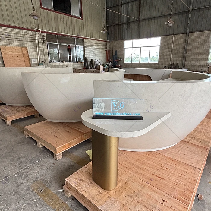Bespoke Round Reception Desk Durable Corian Solid Surface Receptionist Front Desk Counter for Hotel