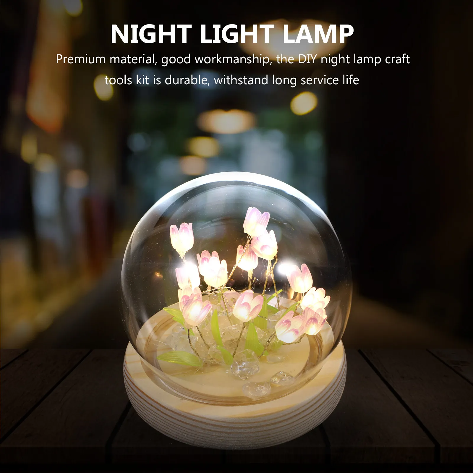 DIY Tulip Night Light Kit Artificial Flower Soft Glow Bedside Lamp with Decorative Crystal Stones Room Decor