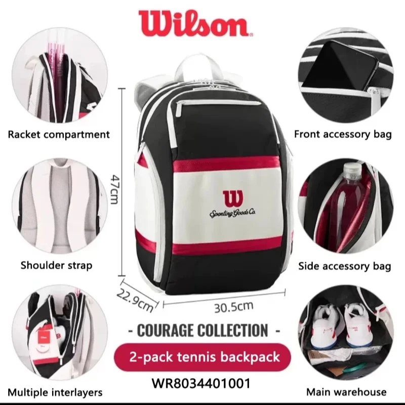حقيبة التنس ويلسون رولاند جاروس كلاي الفرنسية المفتوحة التذكارية لمضارب التنس حقيبة الظهر ماكس لعدد 2 مضارب مع مقصورة