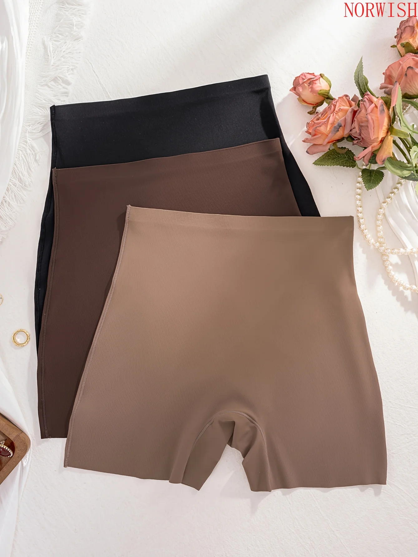 Women 3Pcs Multicolor High Waist Seamless Panties 2 In 1 Thong Anti Wardrobe Malfunction Tight Elastic Breathable Flat Seam Briefs Ladies Base Layer Underwear