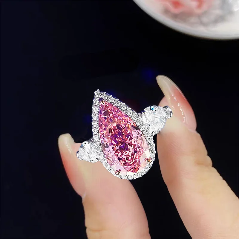 Water Drop 6ct Lab Moissanite Diamond Ring 925 Sterling Silver Party Wedding Band Rings for Women Bridal Engagement Jewelry Gift