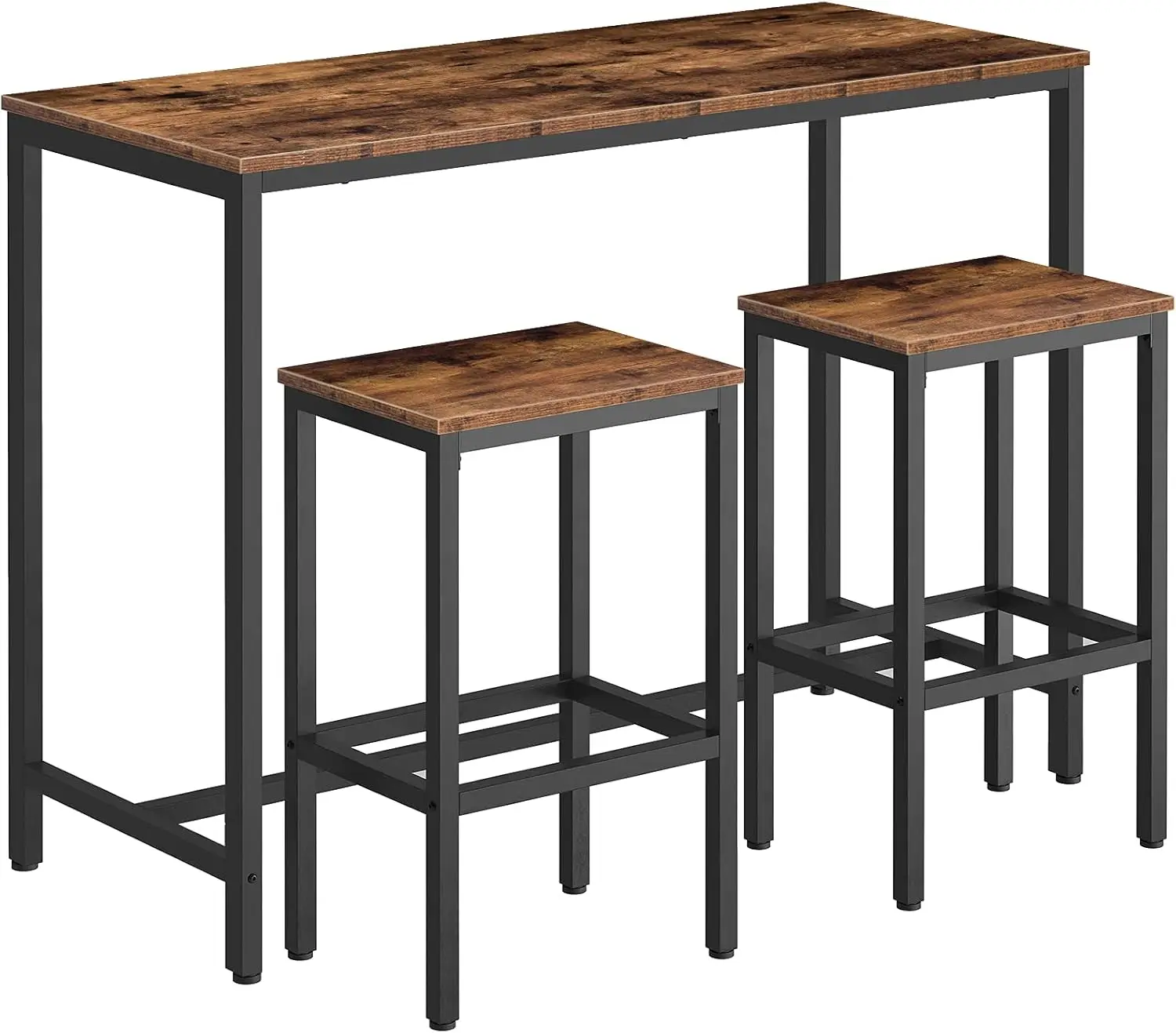 Bar Table and Chairs Set, 47.2” Rectangular Pub Table with 2 Stools for Small Space, 3-Piece Breakfast stools Set, Sturdy Metal Frame, Easy to Assemble, Rustic Brown BF52BT01