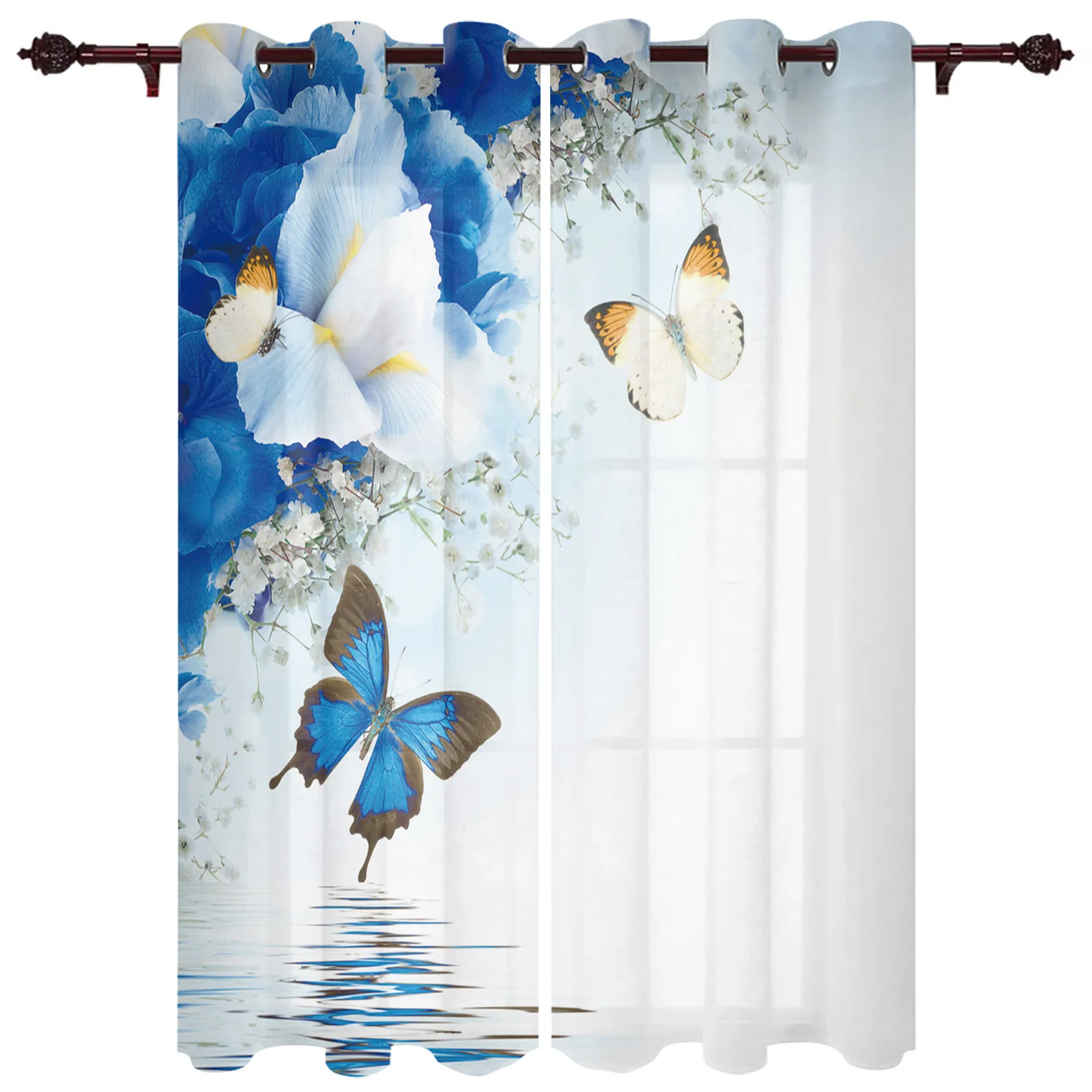 Lily Gypsophila Butterfly Window Curtains In The Living Room Left and Right Biparting Open Drapes Printed Window for Bedroom