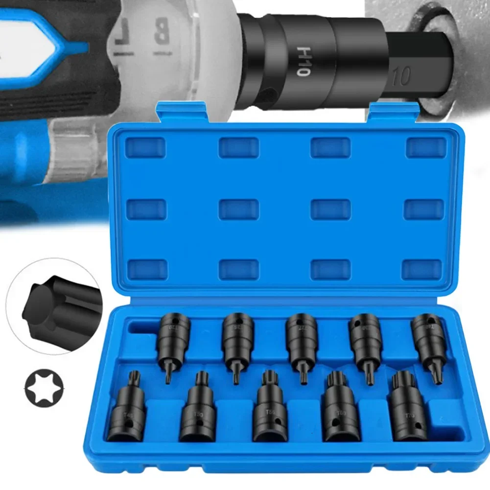

10pcs 1/2 Inch Hexagon Socket Adapter Head Screwdriver Bit Drive For T20-T70 Square Head Wrench Power Tool Accessories