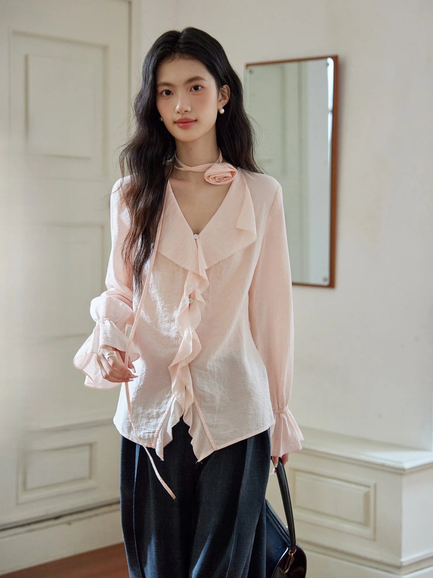 

Белая блестящая женская рубашка ORWhite, осенняя, винтажная, с 3D-розами, поясом, длинным рукавом, дизайнерская, с цветочным узором, из других материалов, 100% не деформируется