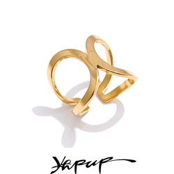 Yhpup Minimalistic Stainless Steel Metal Geometric Hollow Open Ring for Women Rust Proof Charm Finger Jewelry Wholesale