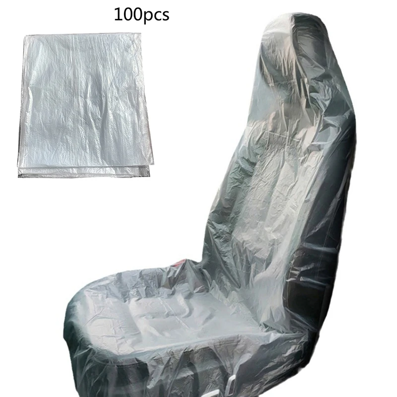 100Pcs Disposable Vehicle Seat Dustproof Covers 140x80cm Transparent Universal Car Seat Chair Protector Waterproof Plastic Cover