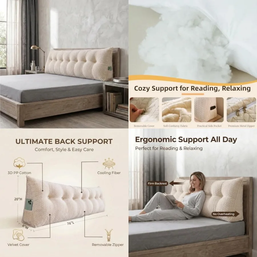 

Headboard Pillow King Size, Reading Pillow for Bed, Leaf Pattern Wedge Pillow, Tufted Backrest Support, Headboard Substitute, B
