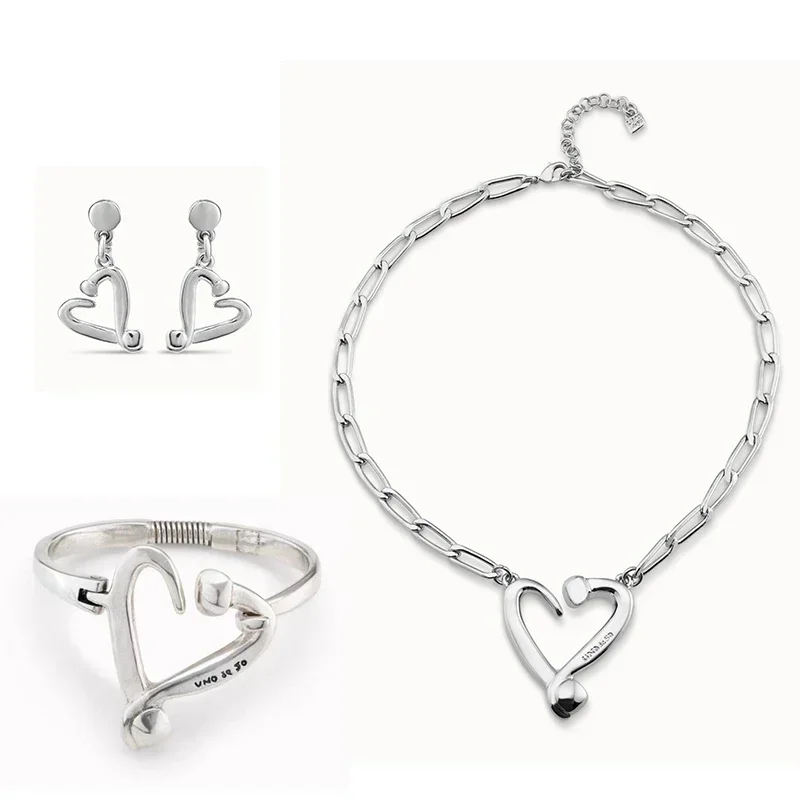 2024 Spain UNOde Daily Creative Design Sense Silver Love Series Jewelry Set Women's Gift