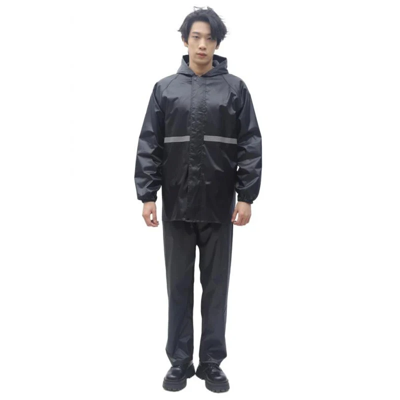Men Women 2Pcs Hooded Waterproof Rain Suit, Coat with Pants & Reflective Strips, Outdoor Rainwear for Motorcycle Riding