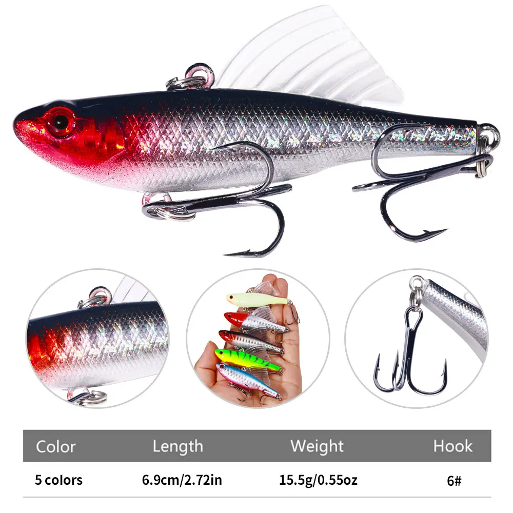 HENGJIA 1PCS 6.5cm 15g Winter Sea Hard Fishing Lure VIB Bait With Lead Inside Diving Bait