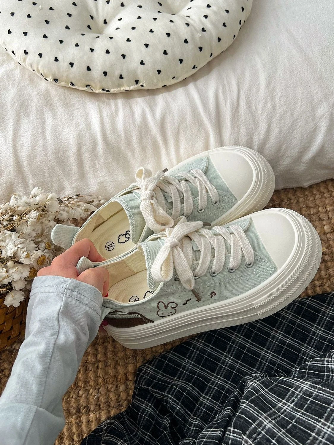Teen Campus Milky White Canvas Sneakers Damen Chunky Plimsolls Lovely Rabbit Elevated Shoes Woman Atmungsaktive Schnür-Sneaker – Detail 10
