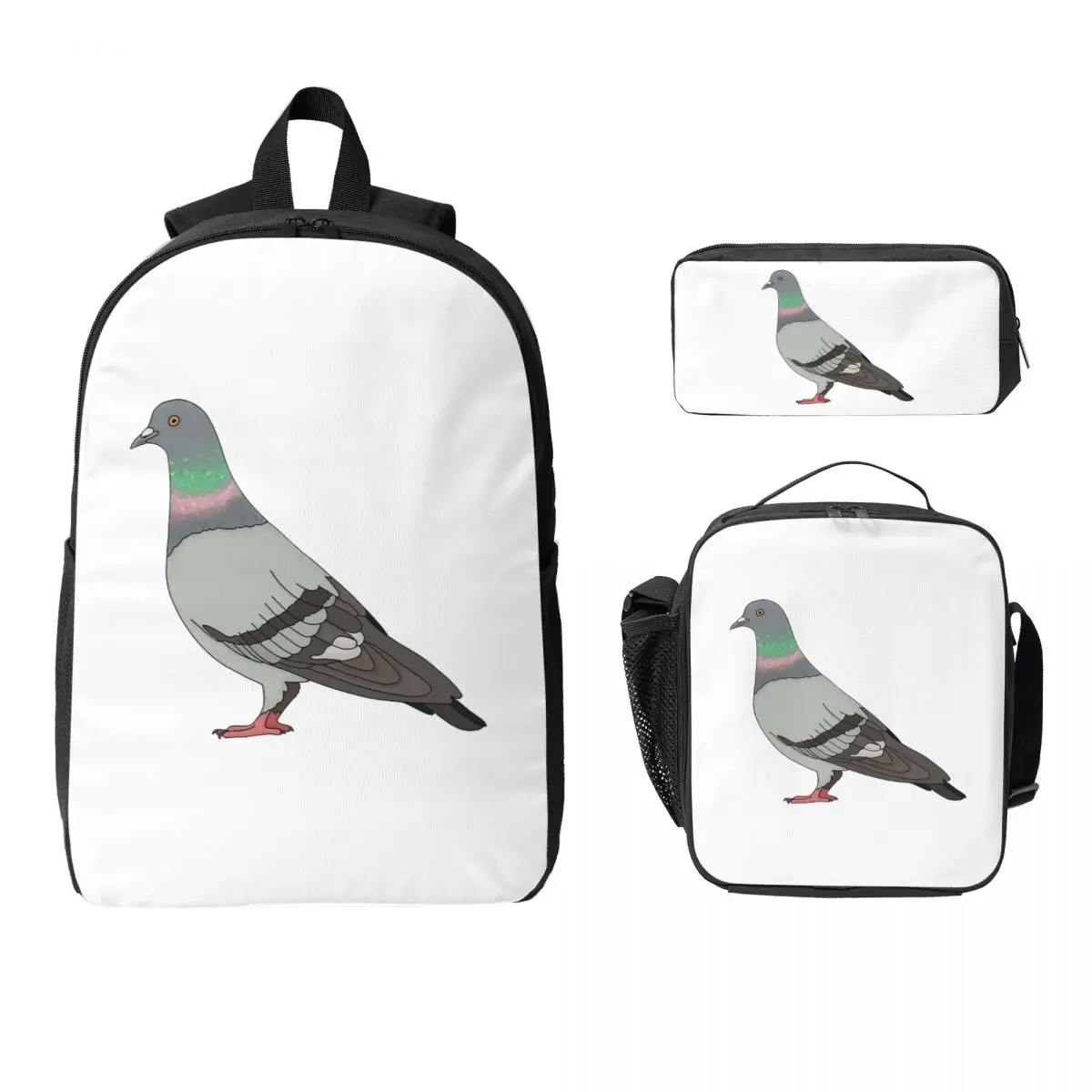 Pigeon Walk 2020, Black Background Backpack BookBag School Bag Computer Shoulder Bags 3ps Insulated Lunch Bag Pencil Case