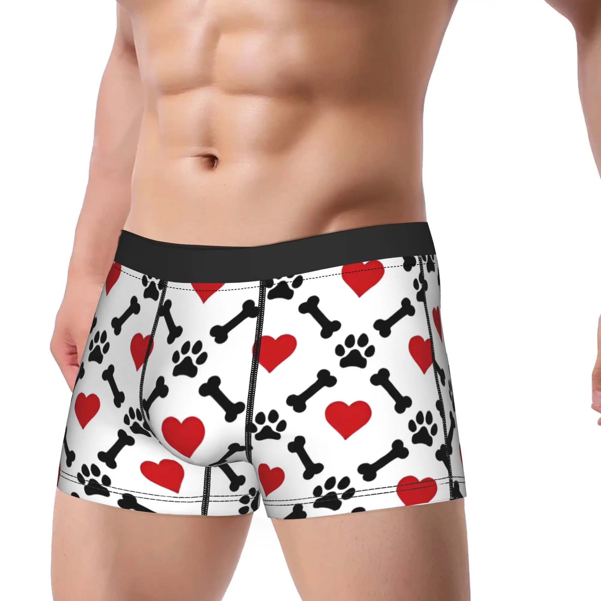 Man Paw Bone Heart Pattern Underwear Animal Lover Funny Boxer Briefs Shorts Panties Homme Polyester Underpants S-XXL