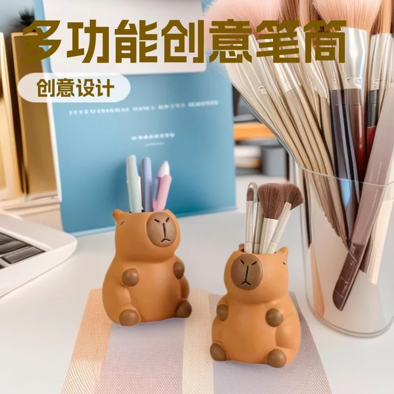 

Funny Capybara Pen Holder, Cute Desktop Organizer for Office & Makeup Brushes, Creative Decorative Storage Pot with Lid