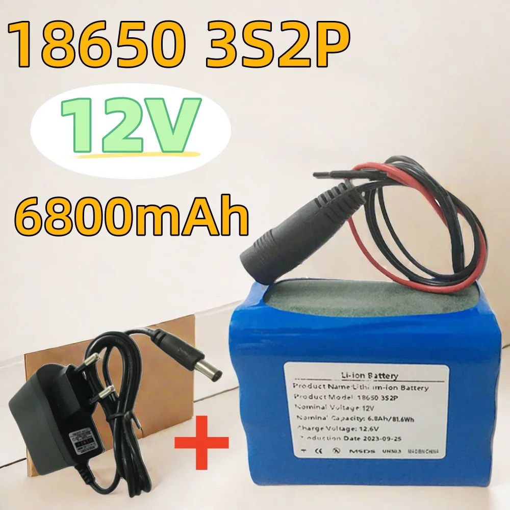 

12V 6800mAh 3S2P Lithium Battery Pack, Suitable For Projector, Speaker, And Wireless Monitoring Battery Replacement+Charger