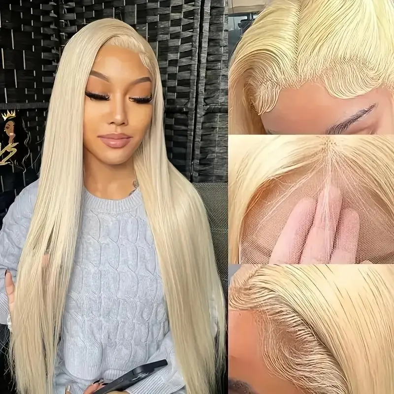 Rosabeauty 13x6 40Inches Blonde 13X4 Frontal Wig Preplucked 250% Straight Lace Front Human Hair Wigs For Women 613 HD Glueless