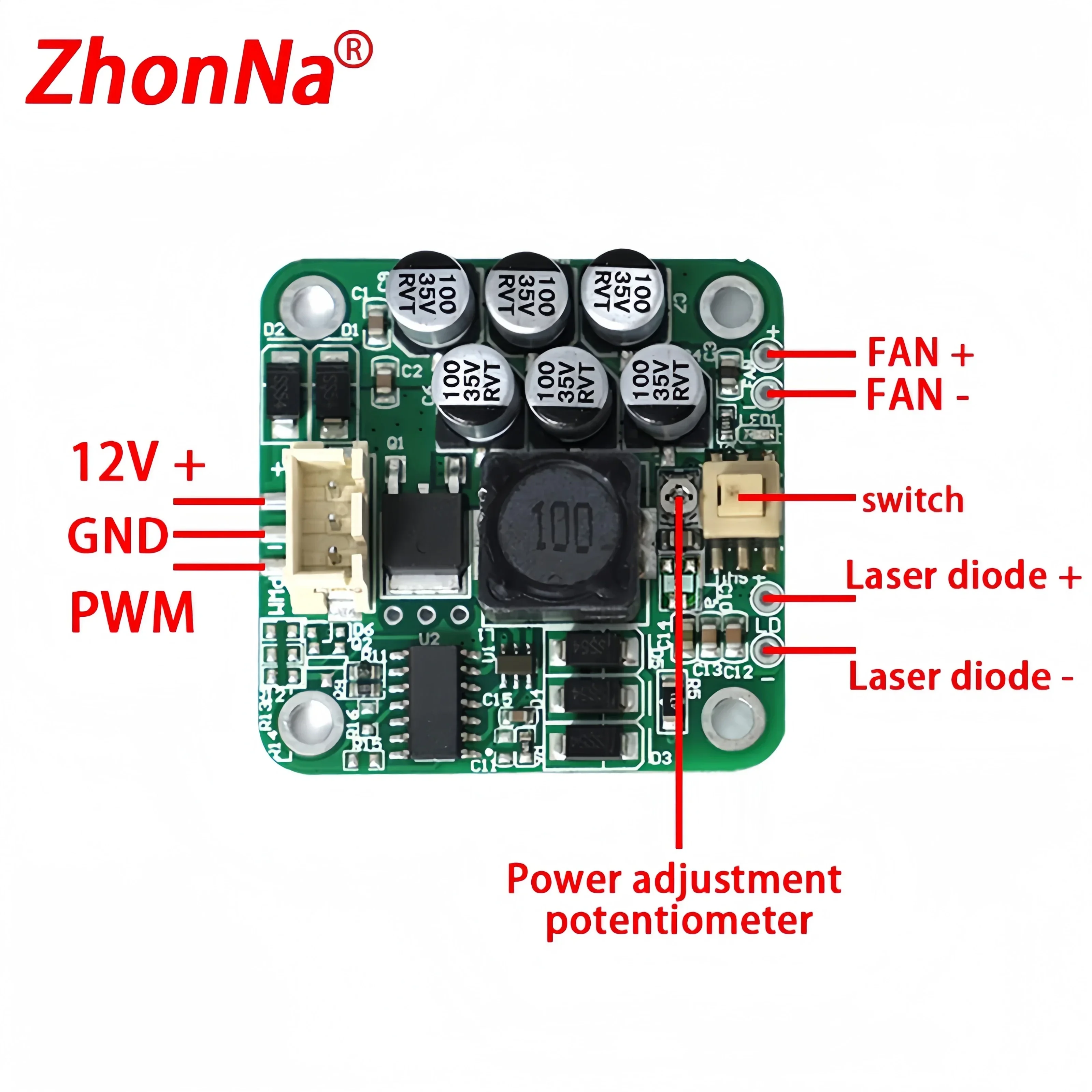 Blu-ray High Power Laser Engraving Machine Module Drive Circuit Board 12V Input ForTTL/PWM Control 1-5A Current Adjustable Outpu