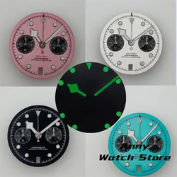 30mm VK64 Black Pink Watch Dial With Snowflake Hands Set Green Luminous Fit VK64 Quartz Movement 6 O 'clock Date Window
