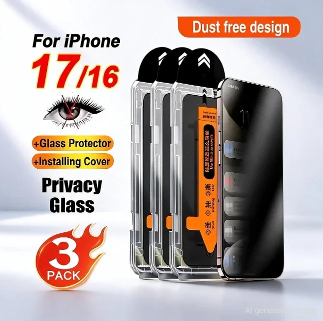 3 pellicole protettive per schermo, installazione senza polvere, per iPhone 17 16 Pro Max/17 Pro/17 Air 16 Plus, vetro HD con protezione della privacy, pellicole antigraffio 2028
