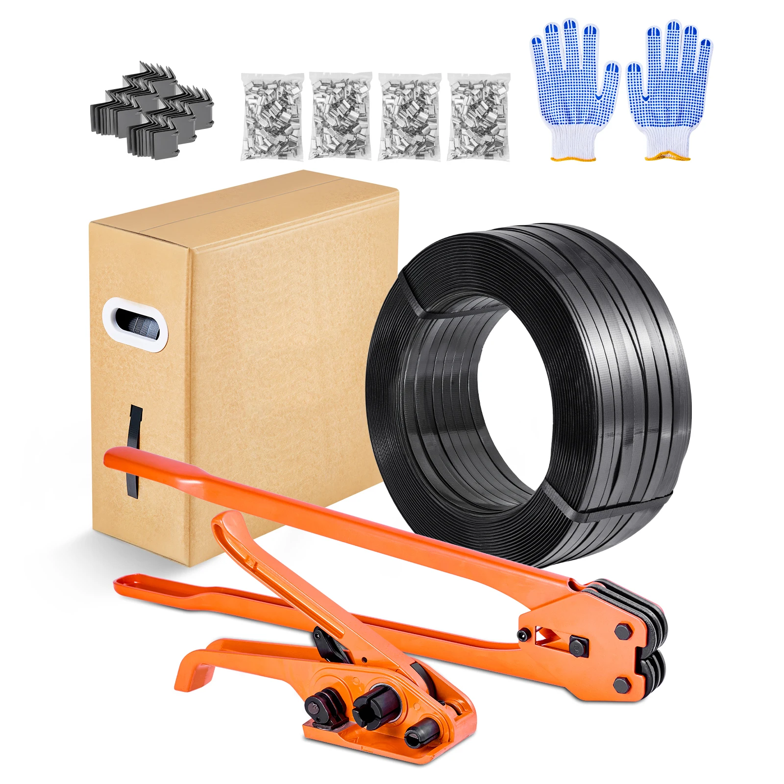 Kit de cerclage SucceBuy avec 600 m de bande PET et 600 attaches métalliques, outil de scellage pour palettes en plastique pour entrepôt et maison