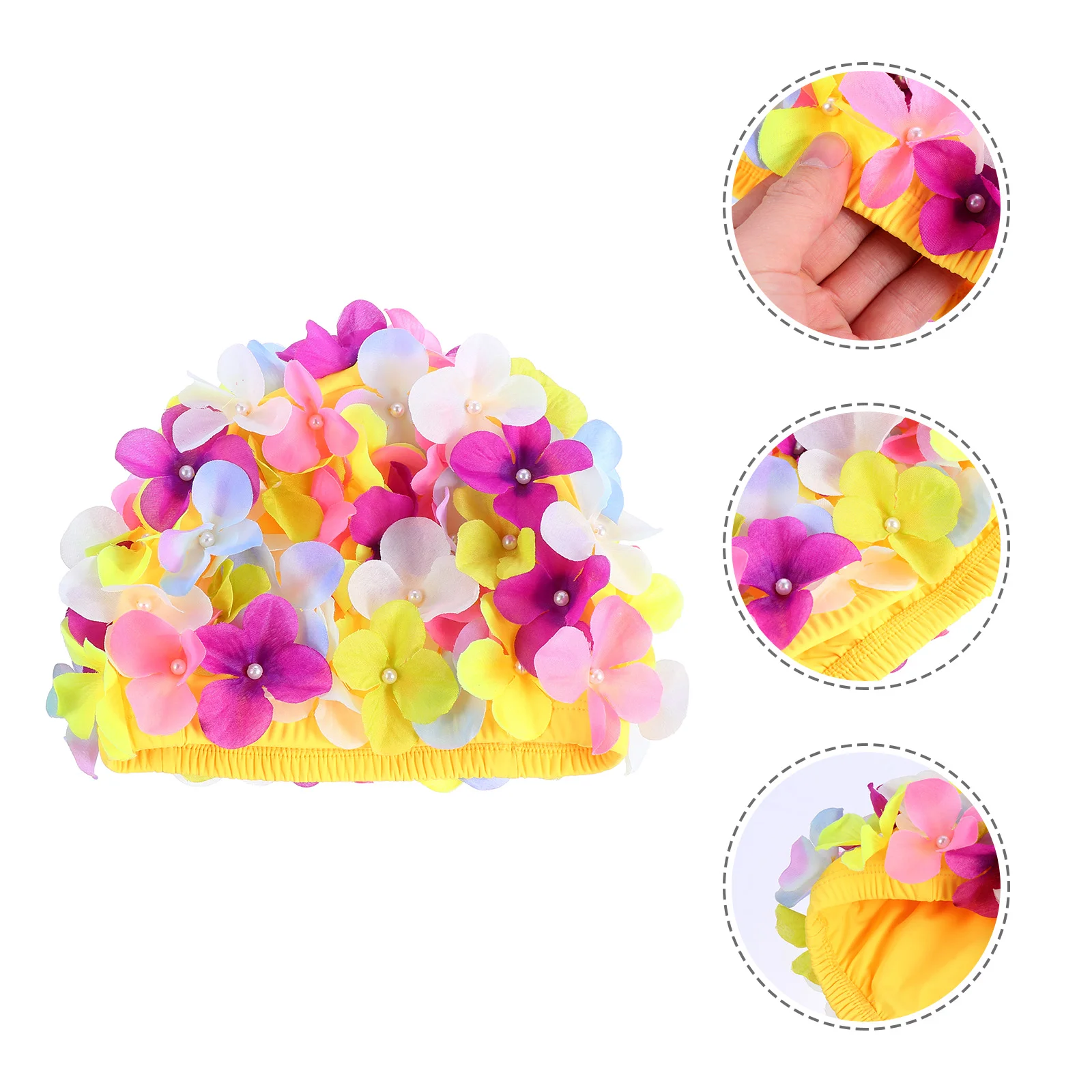 Swimming Hat for Women Handmade Flower Cap Womens Elasticity Ear Protector Women's Floral Petal