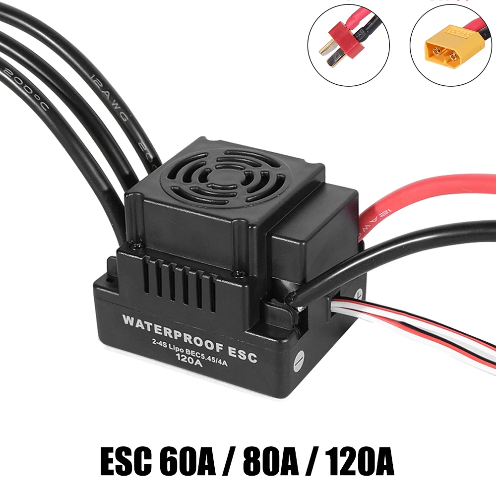Controlador de Velocidad Electrónico (ESC) Impermeable de 60A 80A 120A S-80A S-120A sin Escobillas con BEC de 5.5V / 3A para Coche RC 1/8 1/10 1:10