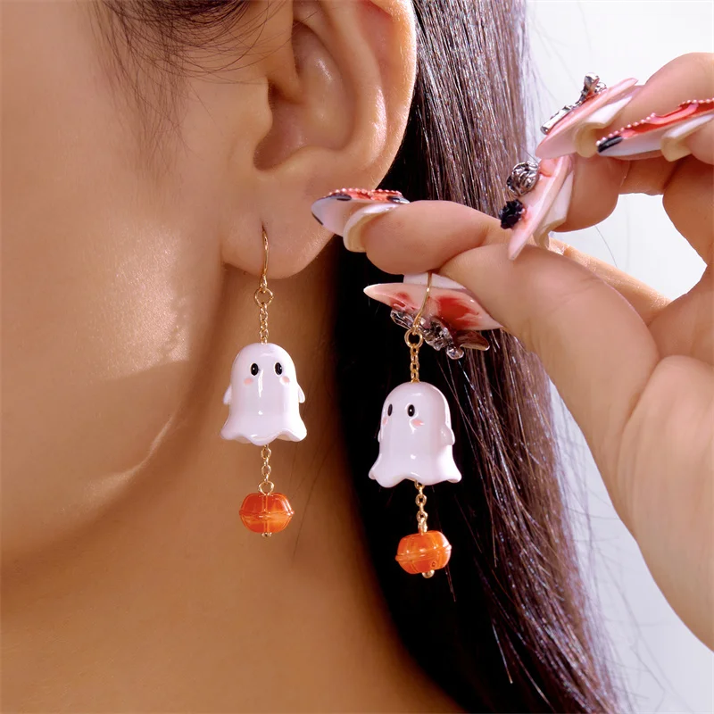 Halloween Niedliche Geist Emaille Tropfen Ohrringe für Frauen Cartoon Böse Kürbis Fledermaus Haken Ohrringe Gothic Cosplay Party Ohr Schmuck Geschenk