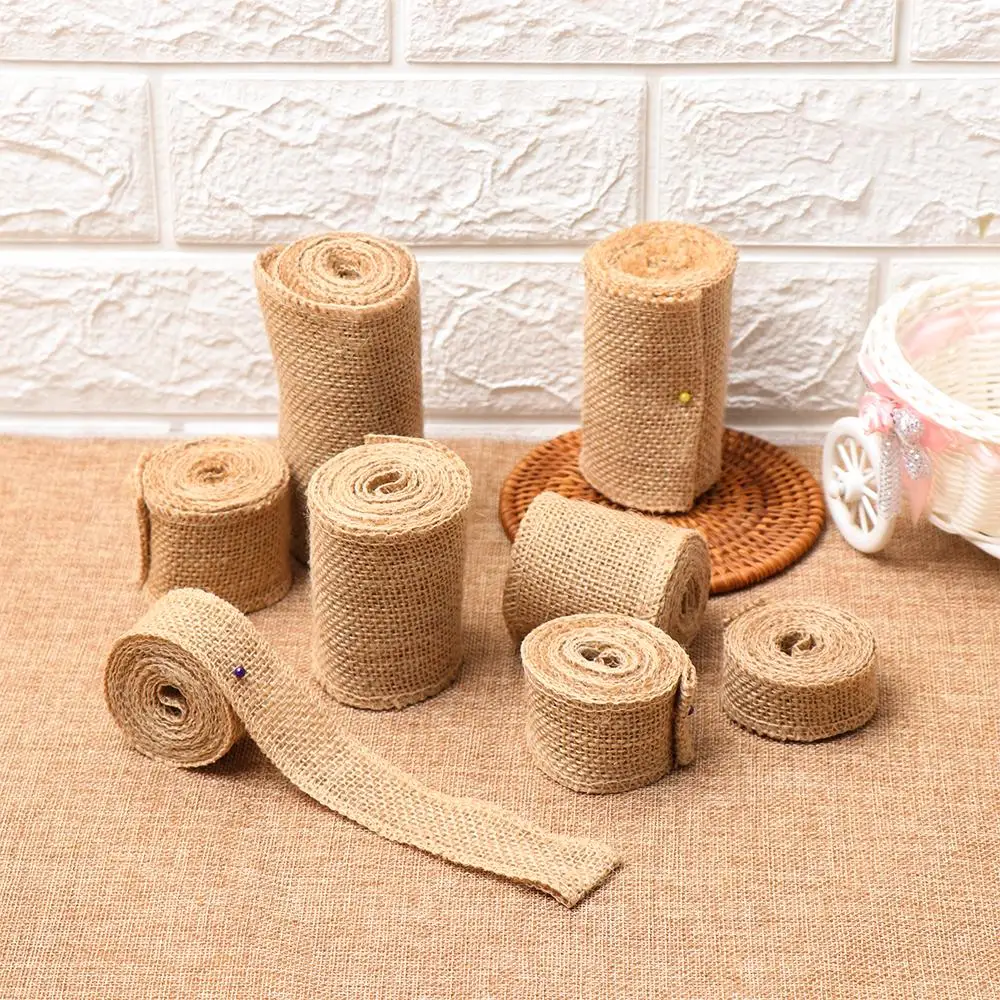 1 Roll 2M High Quality DIY Crafts  Home Decor Jute Burlap Ribbon Bag Wrapping Wedding Decoration Gift Packing