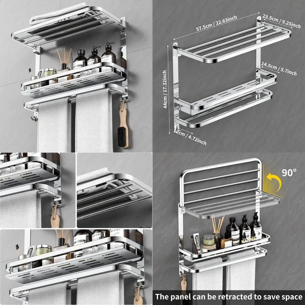 حامل مناشف من الفولاذ المقاوم للصدأ مقاس 22.8 بوصة قابل للطي للحمام والمرحاض، لا يتطلب حفر شريط تعليق المناشف #1