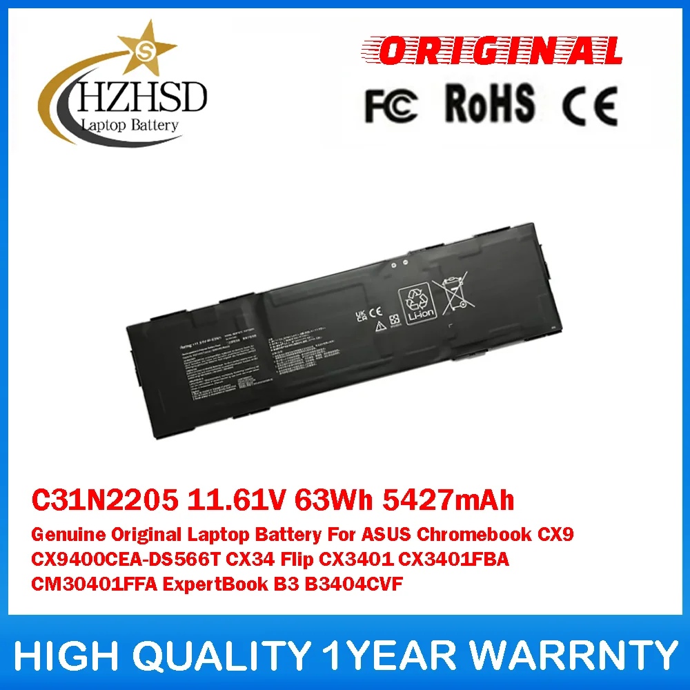 

C31N2205 11.61V 63Wh 5427mAh Genuine Original Laptop Battery For ASUS Chromebook CX9 Cx9400cea-ds566t CX34 Flip CX3401 CX3401FBA