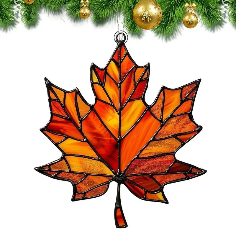 Acrylic Maple Leaf Pendant Decoration Skylight Window Ornament Fall Harvest Maple Leaf Wall Hanging Ornaments for Thanksgiving