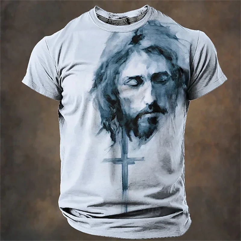 

3d Printing Jesus Graphic Tshirt Summer Short Sleeve Casual Christian T-shirt For Men Streetwear Tee Tops Men T Shirts Polyester