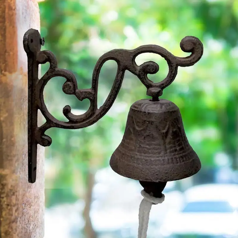Vintage Cast Iron Doorbell Bell French Wrought Iron Wall Decoration Pendant Bracket Home Garden Porch Rattle Decor Door Bell