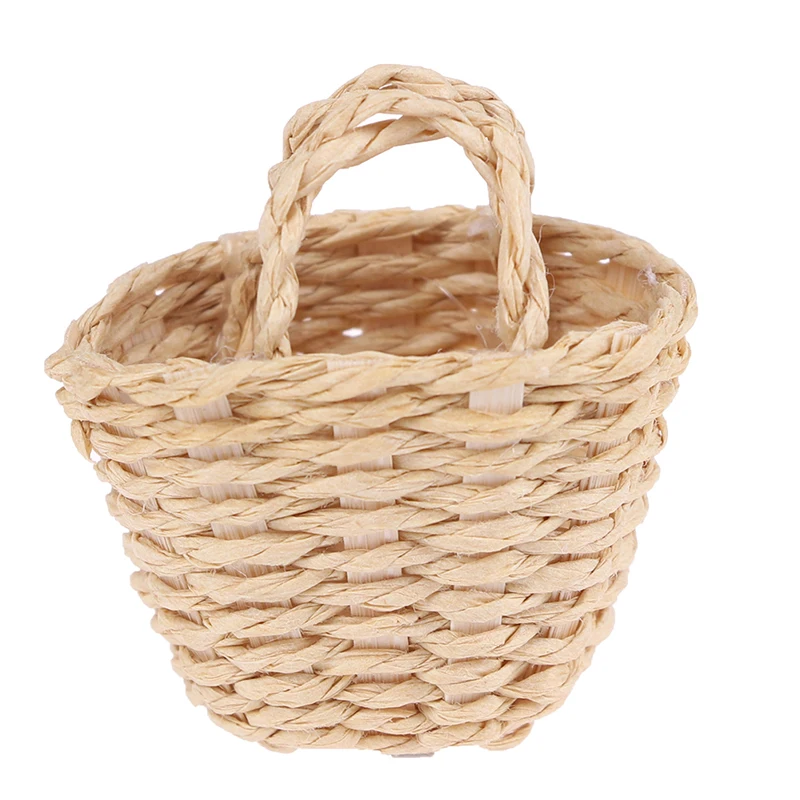 1Pc Dollhouse Miniature Rattan Weaving Storage Basket 1:12 Mini Simulation Hand-woven Doll House Decor Basket Accessories