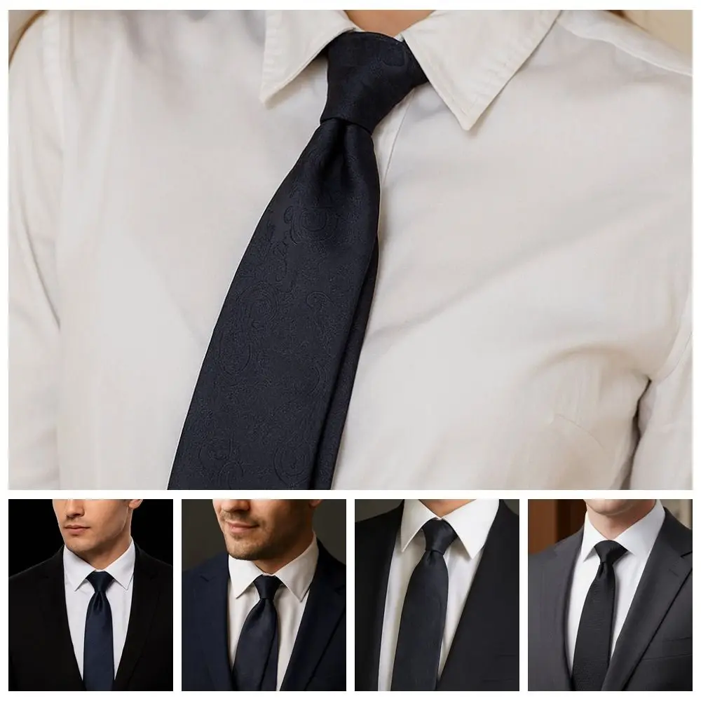 Mode couleur unie noir cravate rayures florales hommes cravate réglable main attaché rétro cravate fête