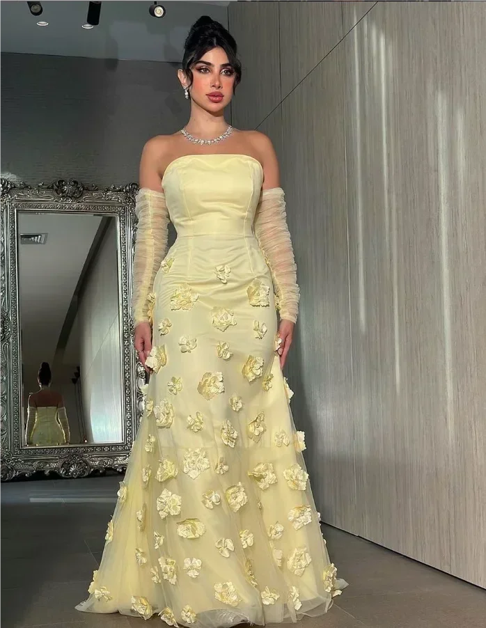 Customized Yellow Sleeveless Appliques Evening Dresses Gown Dresses Vestidos De Mujer Elegantes Para Fiesta 2024