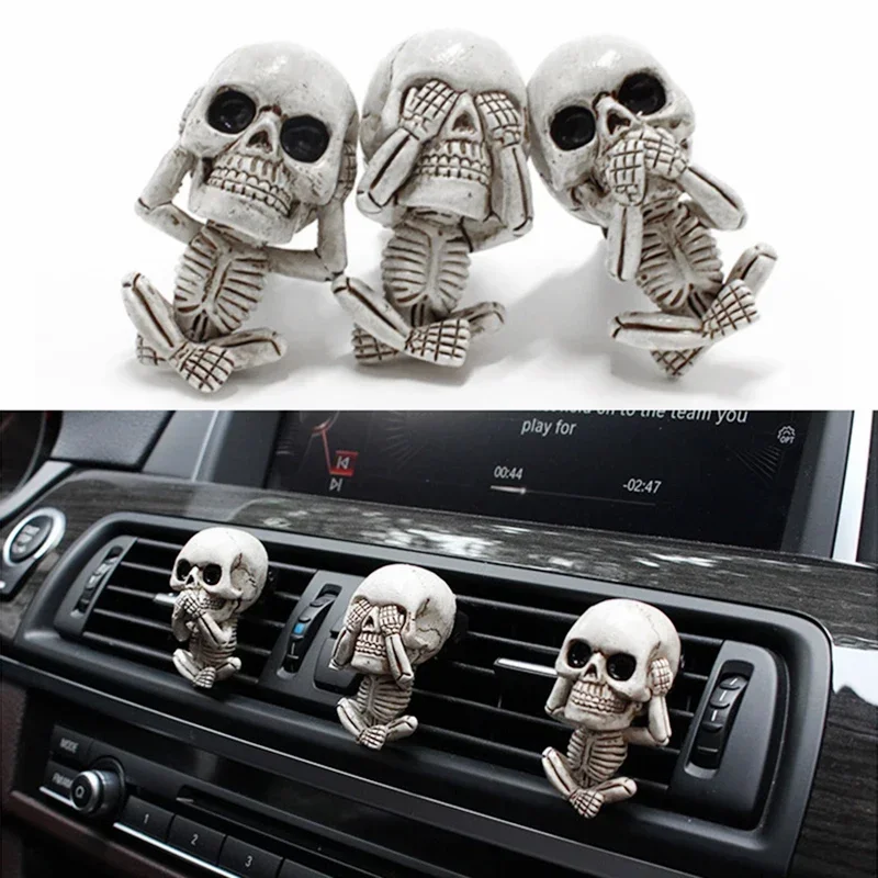 

3pcs Cool Skulls Car Vent Clip Halloween Pendant Ornaments Decor Car pendant Head Air Outlet Freshener Perfume Clip