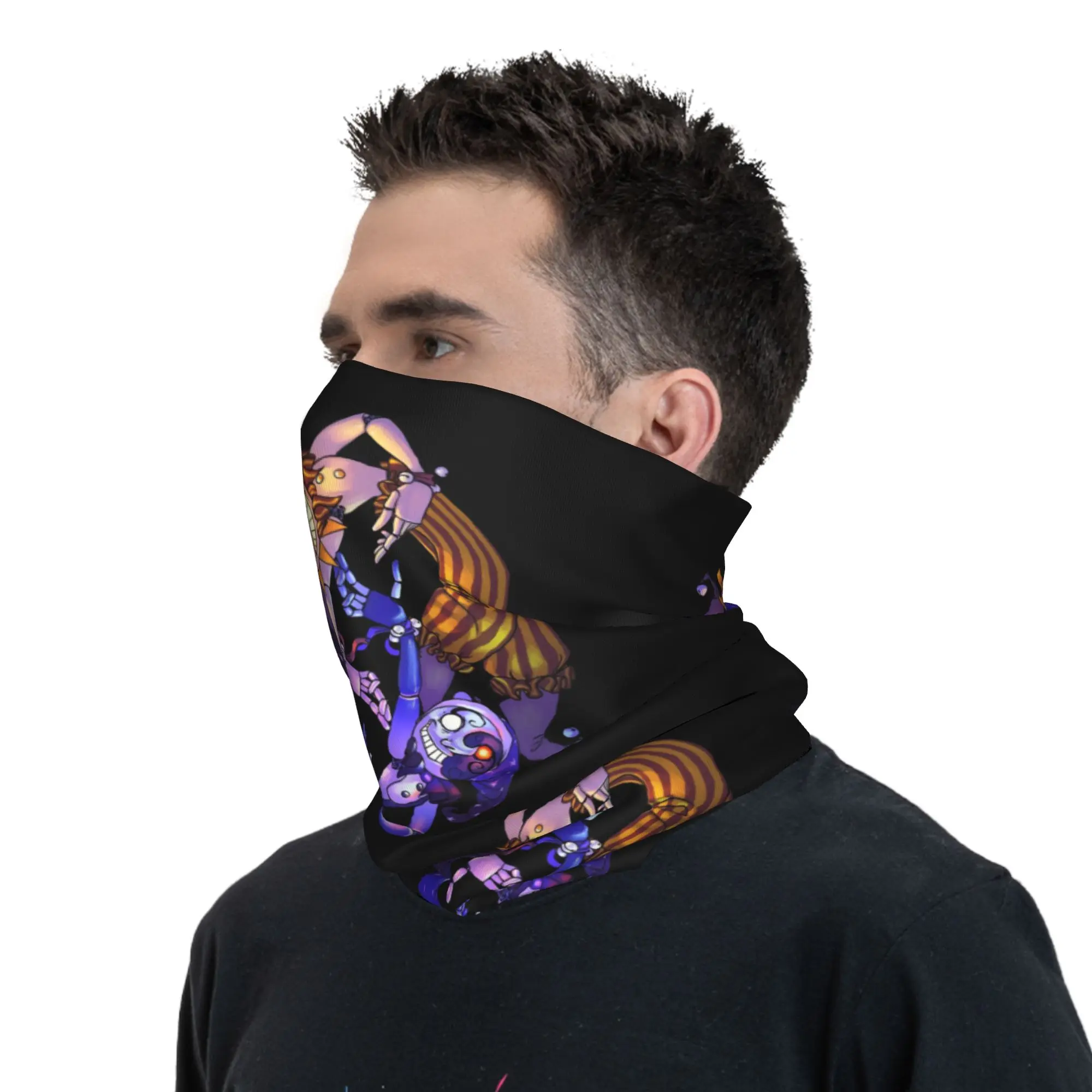 Sun And Moon FNAF Security Breached Bandana Neck Warmer Men Women Winter Ski Hiking Scarf Gaiter Sundrop Moondrop Face Cover view 6